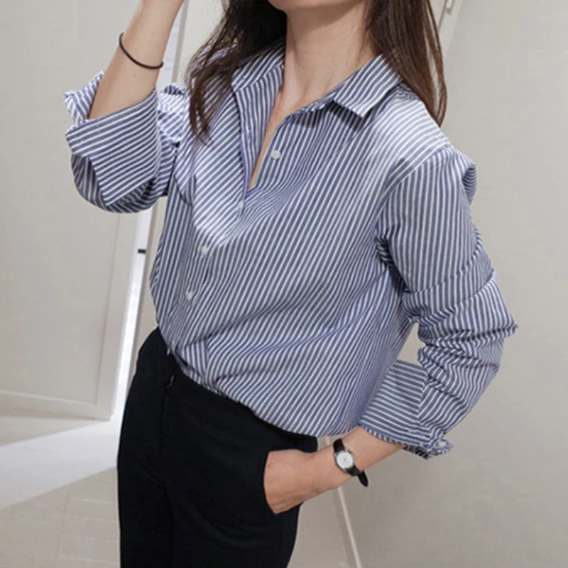 Blue Striped Women Office Casual Shirt Long Sleeve Lapel All-Match Single Breasted 2021 Autumn Vintage Blouse Top
Blue Striped Women Office Casual Shirt Long Sleeve Lapel All-Match Single Breasted 2021 Autumn Vintage Blouse Top