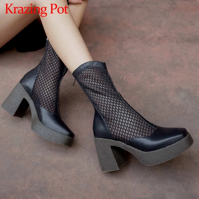 Krazing Pot european style spring summer genuine leather air mesh square toe super high heel zipper fashion mid-calf boots L63
Krazing Pot european style spring summer genuine leather air mesh square toe super high heel zipper fashion mid-calf boots L63