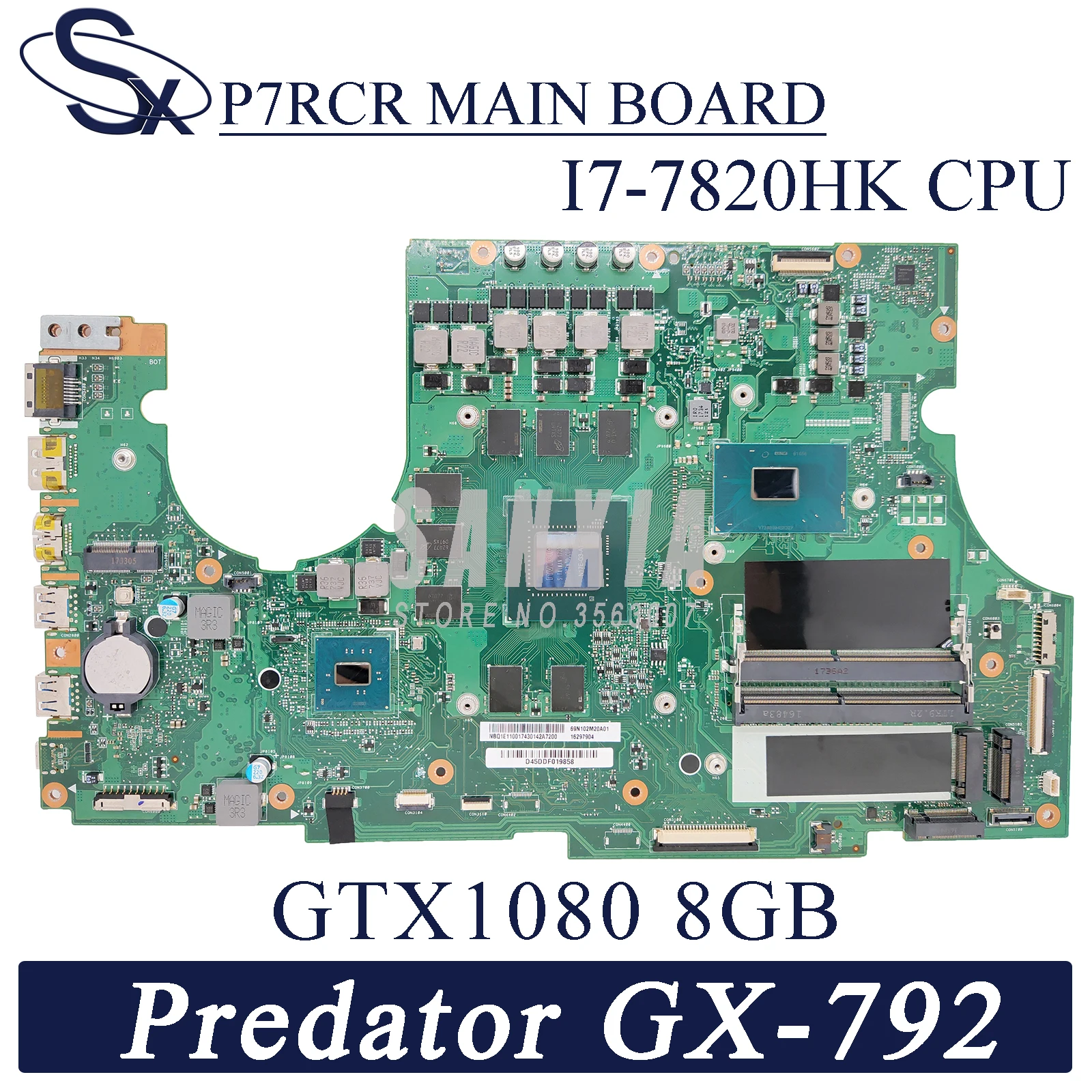 

KEFU P7RCR Laptop motherboard for Acer Predator 17 X GX-792 original mainboard Onboard I7-7820HK GTX1080-8GB