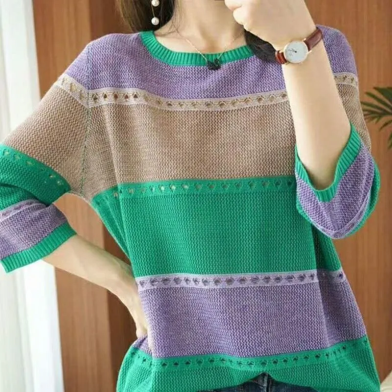 Three Quarter Striped Contrast Color Summer Knitted Sweater Women Clothes 2021 Hollow Out Womens Pullovers Korean Fashion Femme
Three Quarter Striped Contrast Color Summer Knitted Sweater Women Clothes 2021 Hollow Out Womens Pullovers Korean Fashion Femme