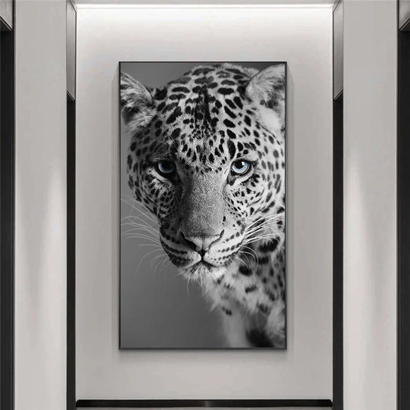 Черно белая леопардовая пантера на стене художественные плакаты и принты