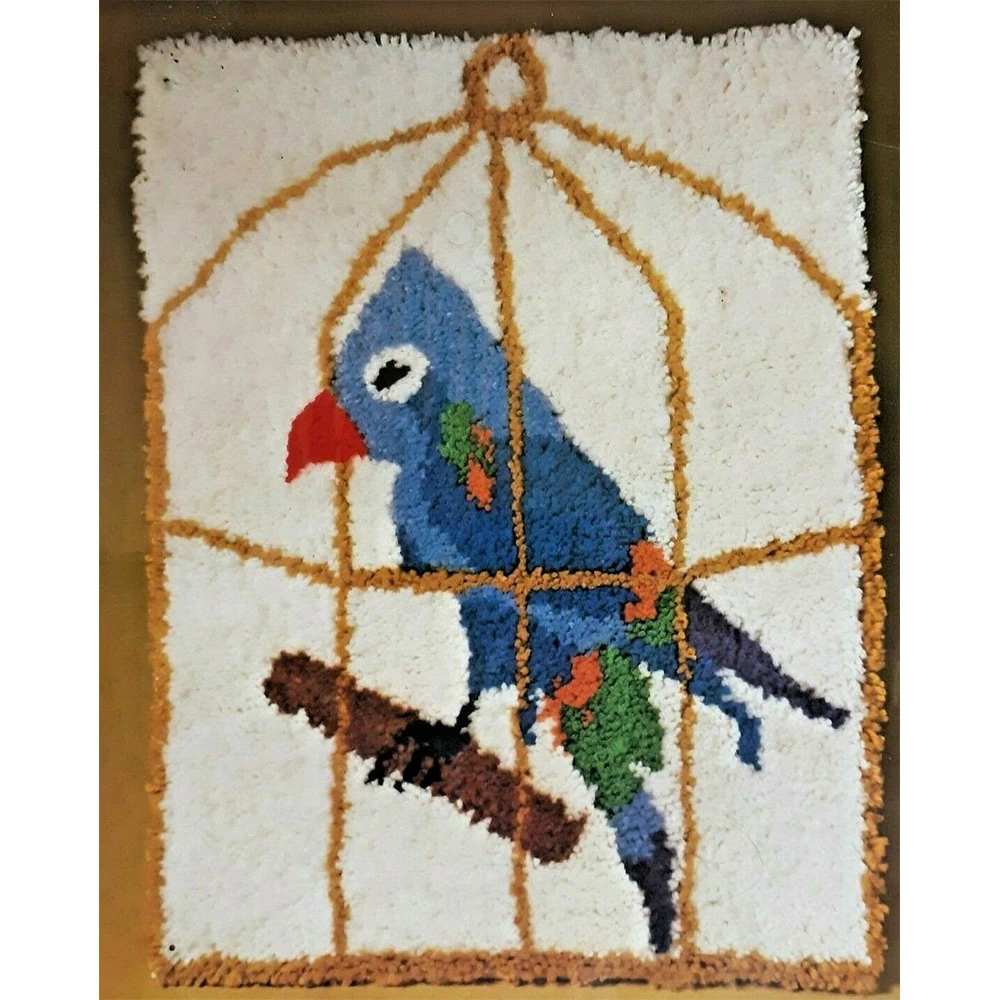 

Latch hook kit on printed canvas Carpet embroidery set do it yourself Cross stitch embroidery Crafts for adults Parrot Tapestry