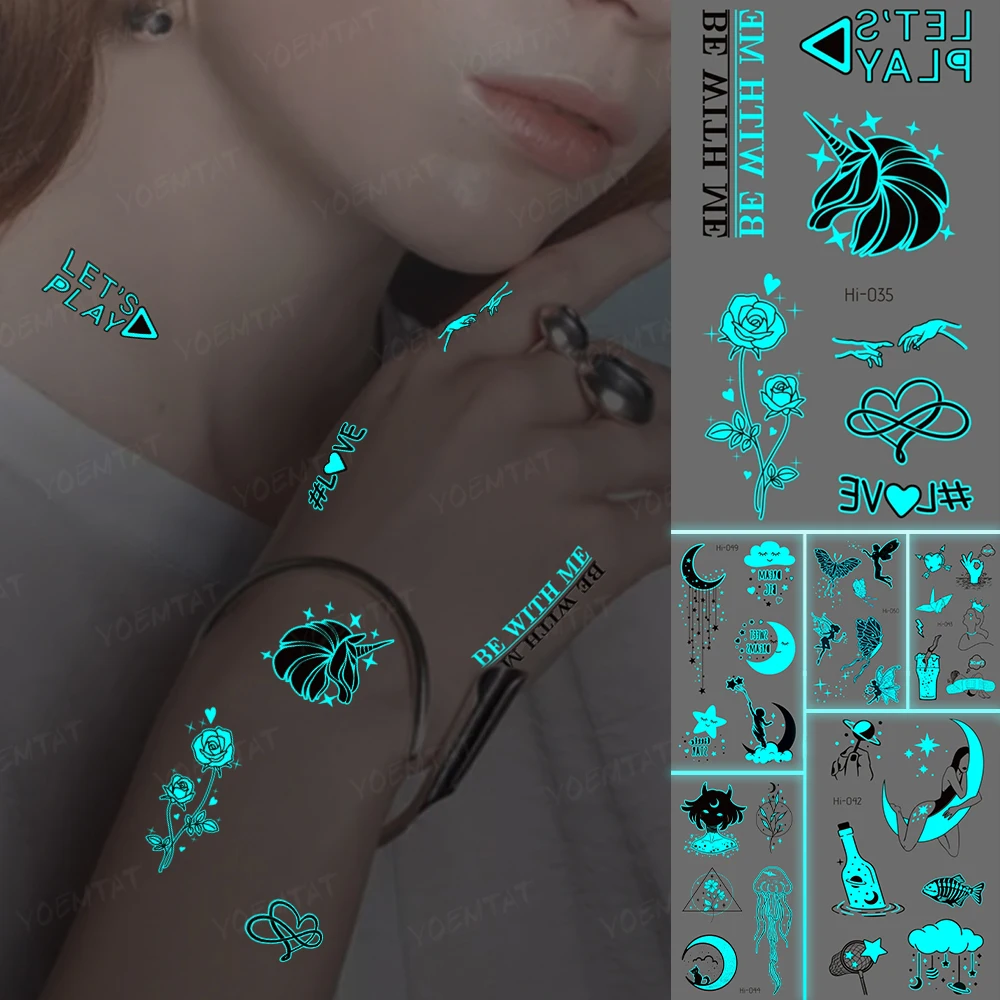Luminous Stickers Neck Tattoo Temporary Glitter Tattoo Kids Unicorn Rose Bouquet Lettering Neck Hand Wrist Tato Green Blue Glow
Luminous Stickers Neck Tattoo Temporary Glitter Tattoo Kids Unicorn Rose Bouquet Lettering Neck Hand Wrist Tato Green Blue Glow