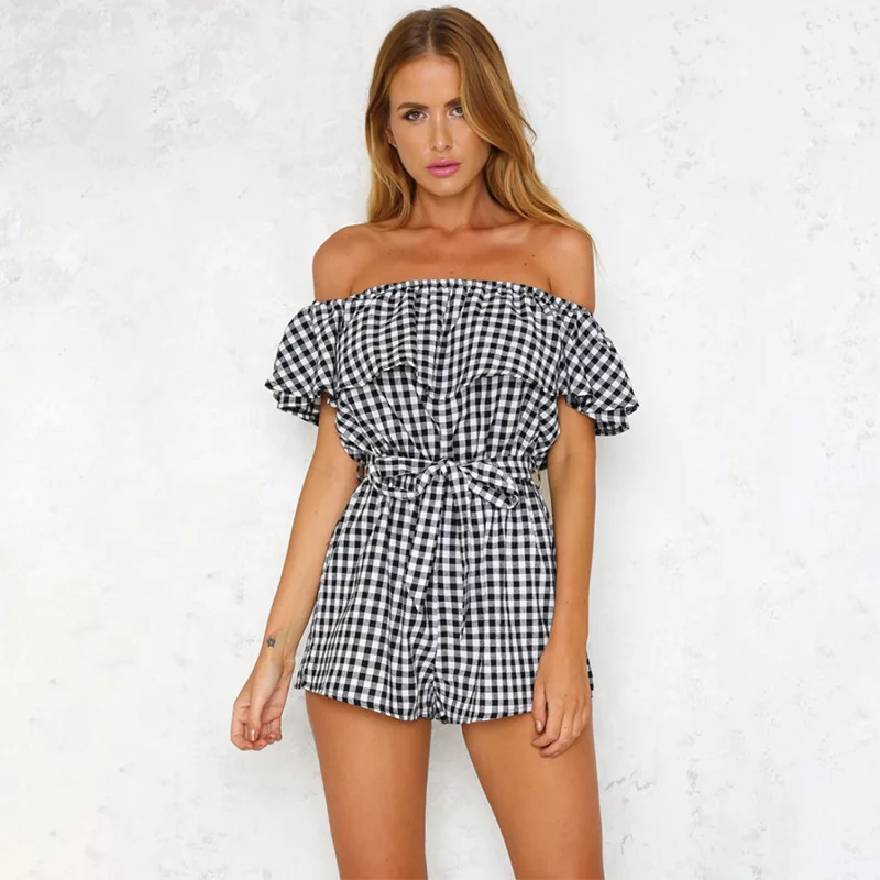 YIZZHOY New Women Off Shoulder Plaid Jumpsuit Summer Beachwear Slim with Belt Ruffles Collar Playsuit Ladies
YIZZHOY New Women Off Shoulder Plaid Jumpsuit Summer Beachwear Slim with Belt Ruffles Collar Playsuit Ladies