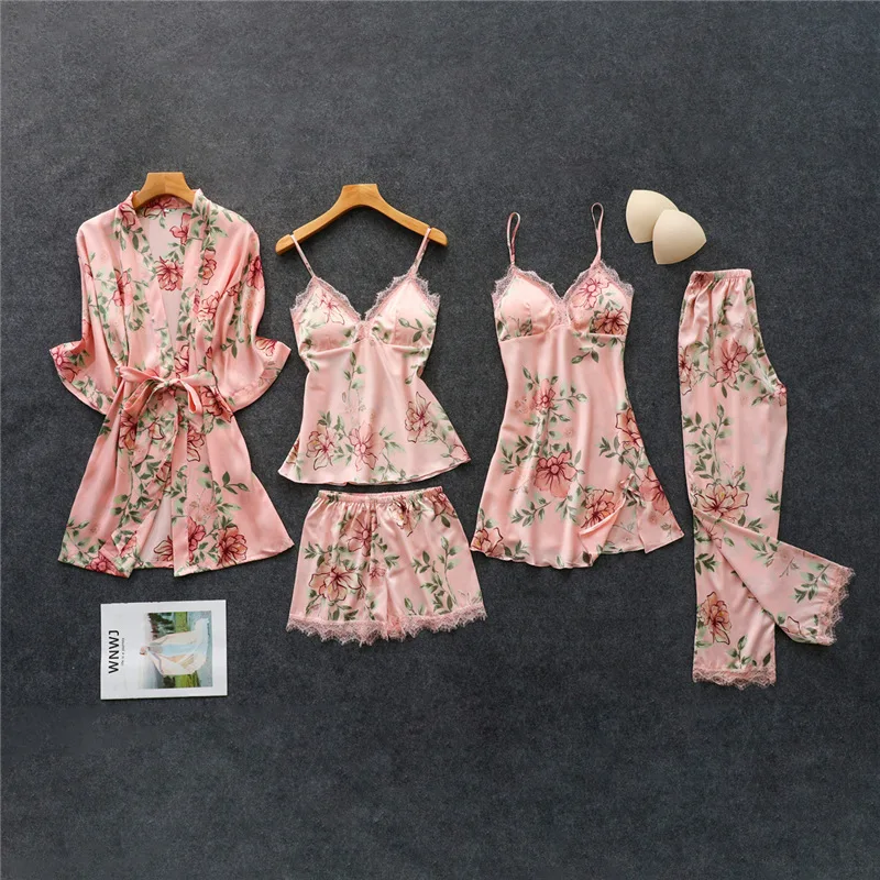 Pink Pajamas Sets Womens 5PC Strap Top Pants Sleepwear Suit Spring Autumn Home Wear Nightwear Kimono Robe Bath Gown M-XXL
Pink Pajamas Sets Womens 5PC Strap Top Pants Sleepwear Suit Spring Autumn Home Wear Nightwear Kimono Robe Bath Gown M-XXL