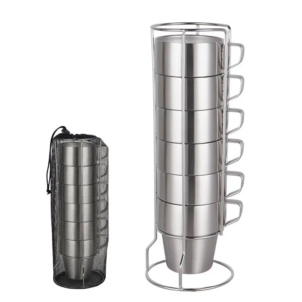

6pcs/set 300ml Double-layer Wine Beer Cup Whiskey Mug Camping Stainless Steel Cup Insulated Picnic Travel Cups Outdoor Tableware