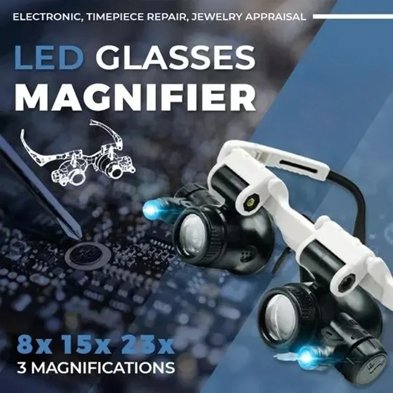 Adjustable Wearing Magnifying Glass with LED Light 8x 15x 23x High Magnification Magnifier for Repairing Processing In Stock
Adjustable Wearing Magnifying Glass with LED Light 8x 15x 23x High Magnification Magnifier for Repairing Processing In Stock