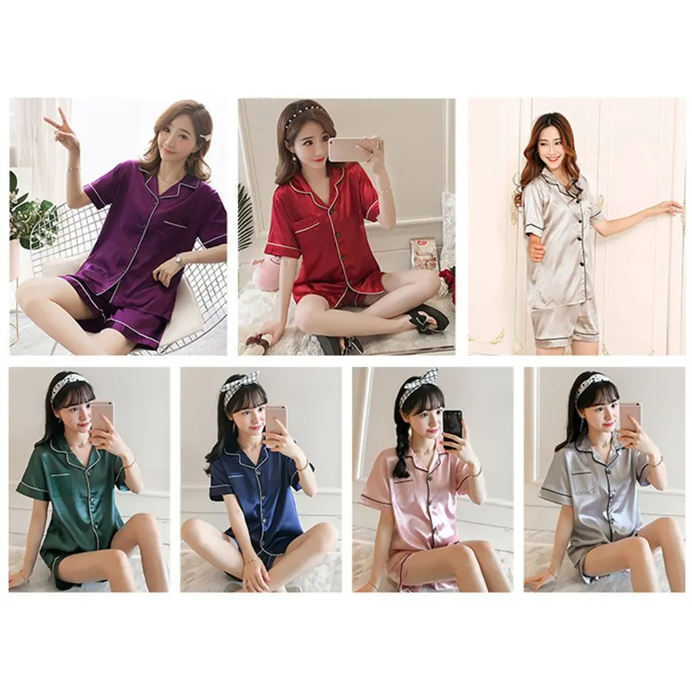 2020 Pajama Sets Silk Pijama Sexy Satin Sleepwear Women Summer Large Size Pyjama Femme Sleep Lounge Fashion Short Sleeve Pajama
2020 Pajama Sets Silk Pijama Sexy Satin Sleepwear Women Summer Large Size Pyjama Femme Sleep Lounge Fashion Short Sleeve Pajama