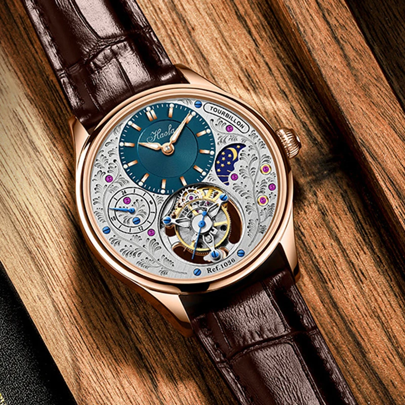 HAOFA mens watches top brand luxury gold tourbillon watch movement elegant GMT moonphase dial leather band VIP store
HAOFA mens watches top brand luxury gold tourbillon watch movement elegant GMT moonphase dial leather band VIP store