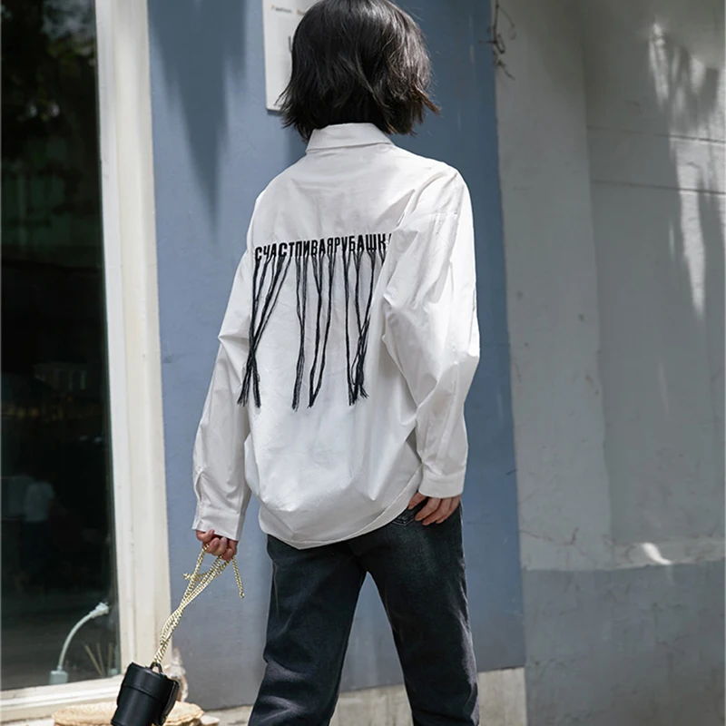 Letter Embroidery Tassel Shirt Women Solid Single Breasted Long Sleeve Ladies Blouse Loose Casual Female Blusa
Letter Embroidery Tassel Shirt Women Solid Single Breasted Long Sleeve Ladies Blouse Loose Casual Female Blusa