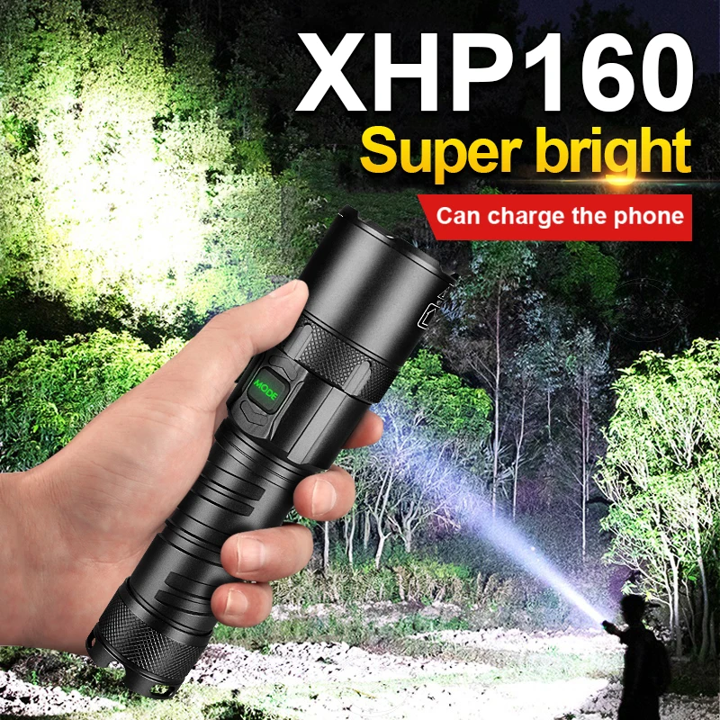

High Power LED Flashlights XHP160 16 Core Most Powerful Torch Light Rechargeable Tactical Flash Light 18650 Zoom Camping Lantern