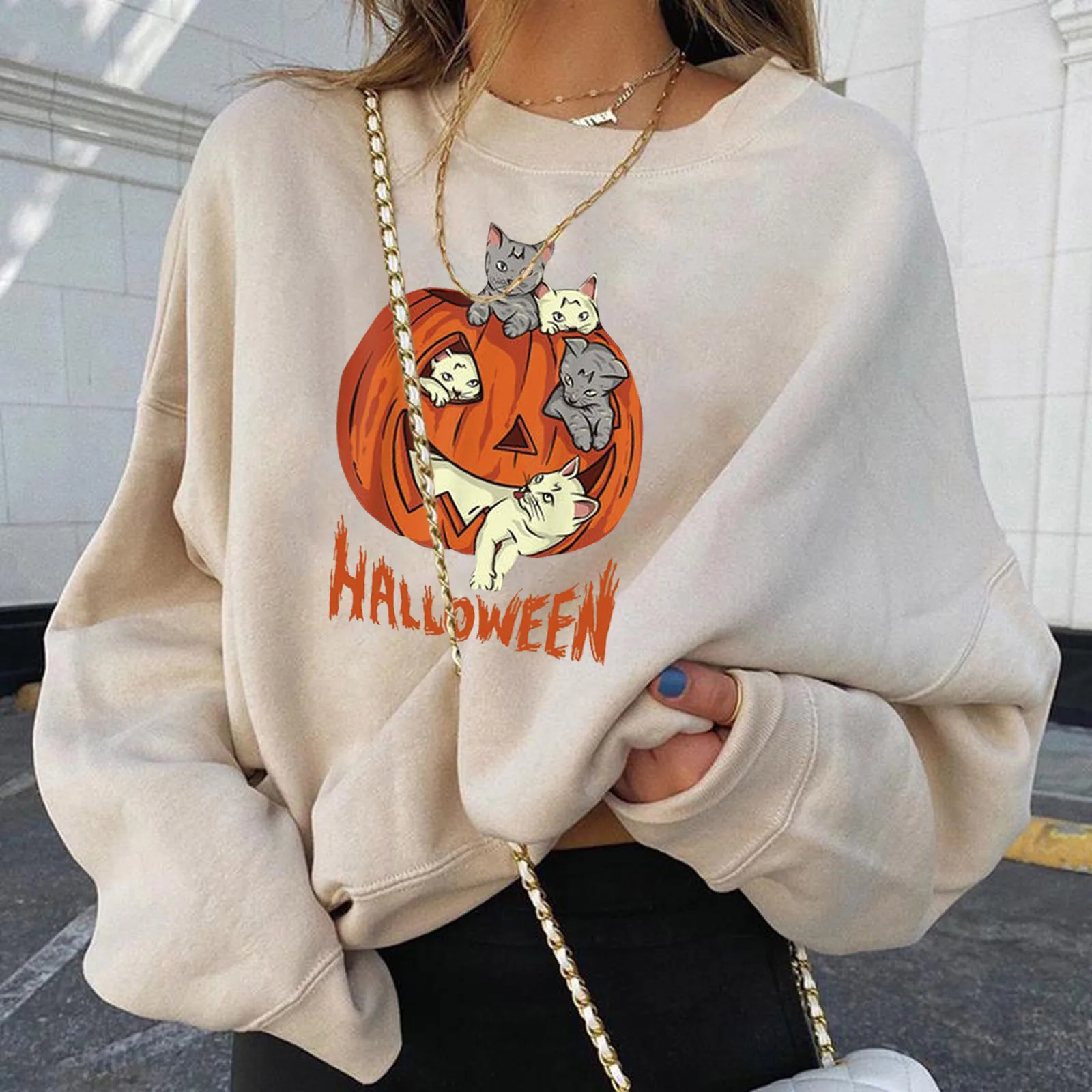 Halloween Women's Solid Color Pumpkin Ghost Print Long Sleeve Round Neck Casual Pullover Top For Ladies толстовка
Halloween Women's Solid Color Pumpkin Ghost Print Long Sleeve Round Neck Casual Pullover Top For Ladies толстовка
