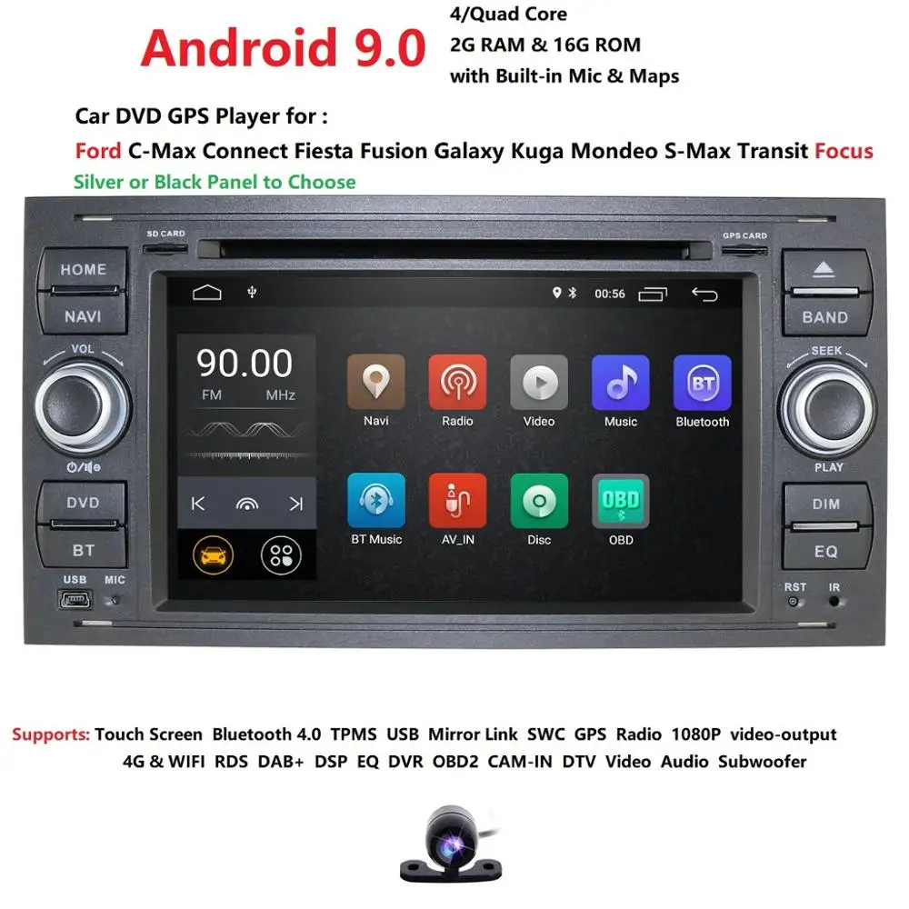 2 din Android 9 0 gps автомобильный магнитола мультимедиа для Ford Focus 3 Mondeo S C Max Fiesta Galaxy