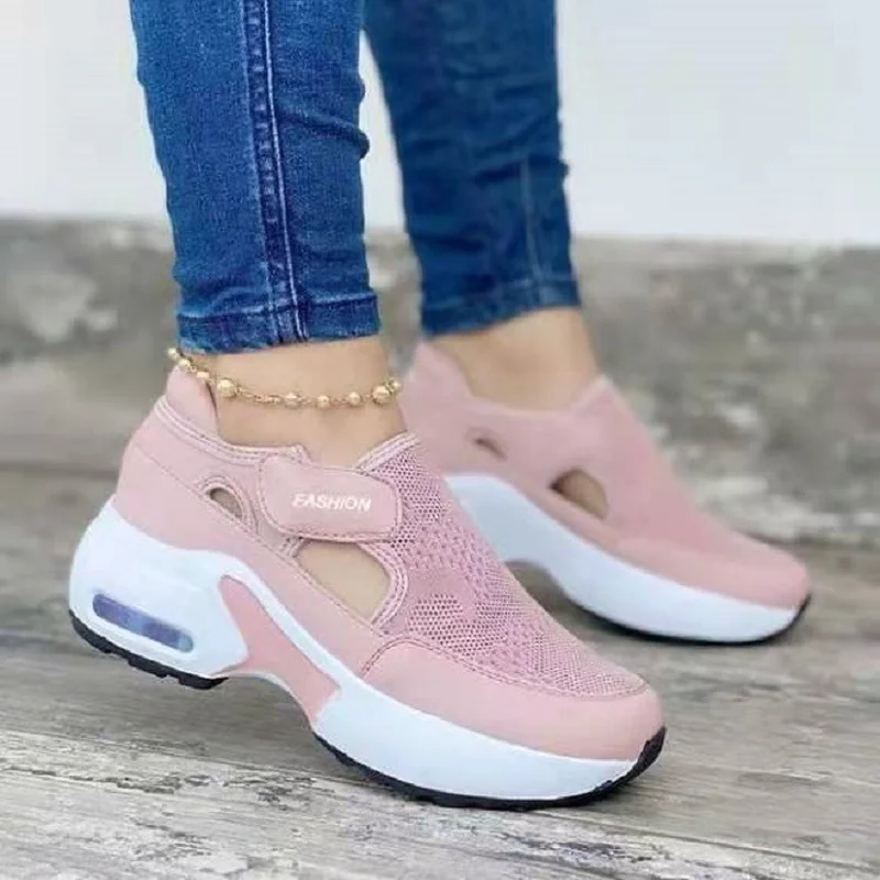 

Ladies Casual Sports Shoes Summer Breathable Mesh Thick-soled Women's Vulcanized Shoes Non-slip Casual Shoes Velcro Dad Shoes