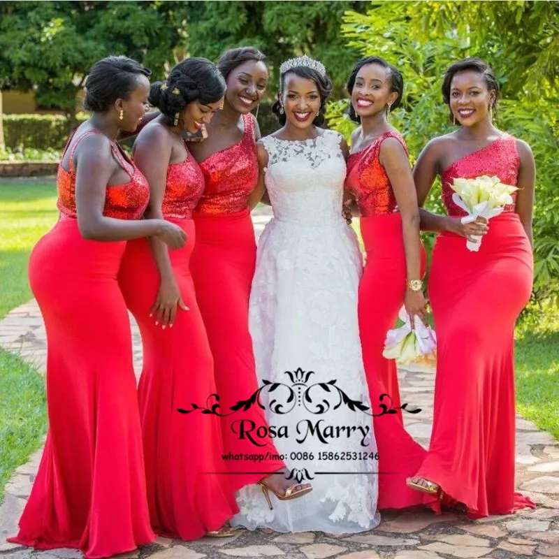 Red Sequined Africa Mermaid Bridesmaids Dresses 2022 One Shoulder Plus Size Satin Wedding Guest Party Maid Of Honors For Women
Red Sequined Africa Mermaid Bridesmaids Dresses 2022 One Shoulder Plus Size Satin Wedding Guest Party Maid Of Honors For Women