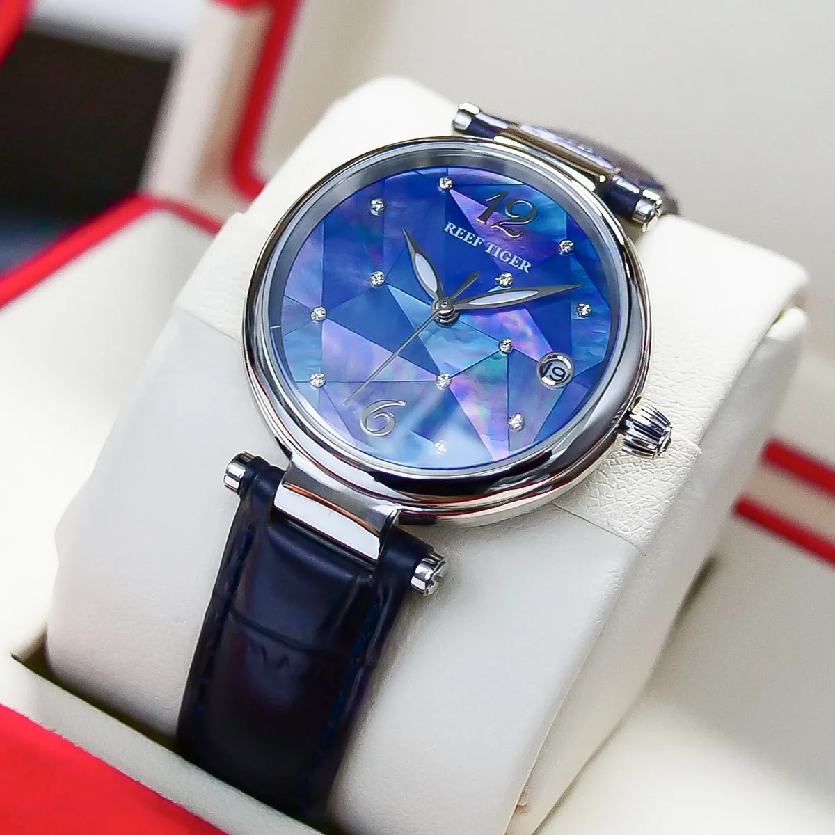 Reef Tiger/RT New Design Luxury Stainless Steel Blue Dial Automatic Watches Women Genuine Leather Strap Watches RGA1584
Reef Tiger/RT New Design Luxury Stainless Steel Blue Dial Automatic Watches Women Genuine Leather Strap Watches RGA1584