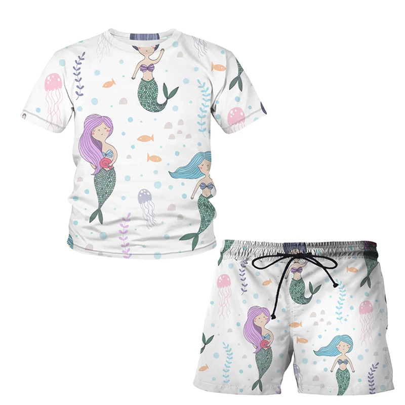 2021 New Kids Cartoon Mermaid pattern T-Shirt Pants 2 Pieces Set for Boys Girls Children Short Sleeve Tops Baby Cute Clothes
2021 New Kids Cartoon Mermaid pattern T-Shirt Pants 2 Pieces Set for Boys Girls Children Short Sleeve Tops Baby Cute Clothes