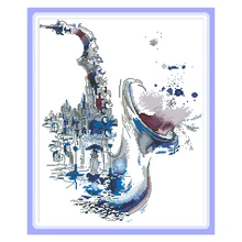 Beautiful Saxophone City Cross Stitch Embroidery Complete Kits Printed Canvas 11CT 14CT Diy Handmade Needlework Home Decoration