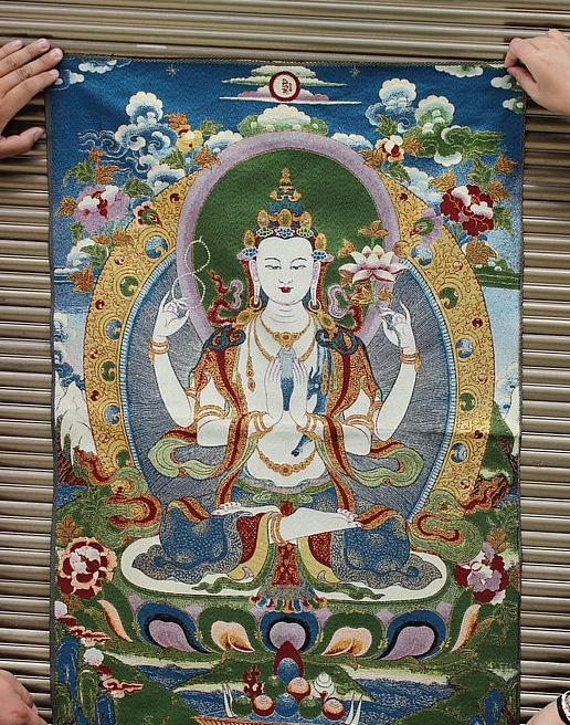 36" Chinese Silk Cloth Kwan-yin 4 Arms Chenrezig Buddha Thangka Painting Mural
36" Chinese Silk Cloth Kwan-yin 4 Arms Chenrezig Buddha Thangka Painting Mural