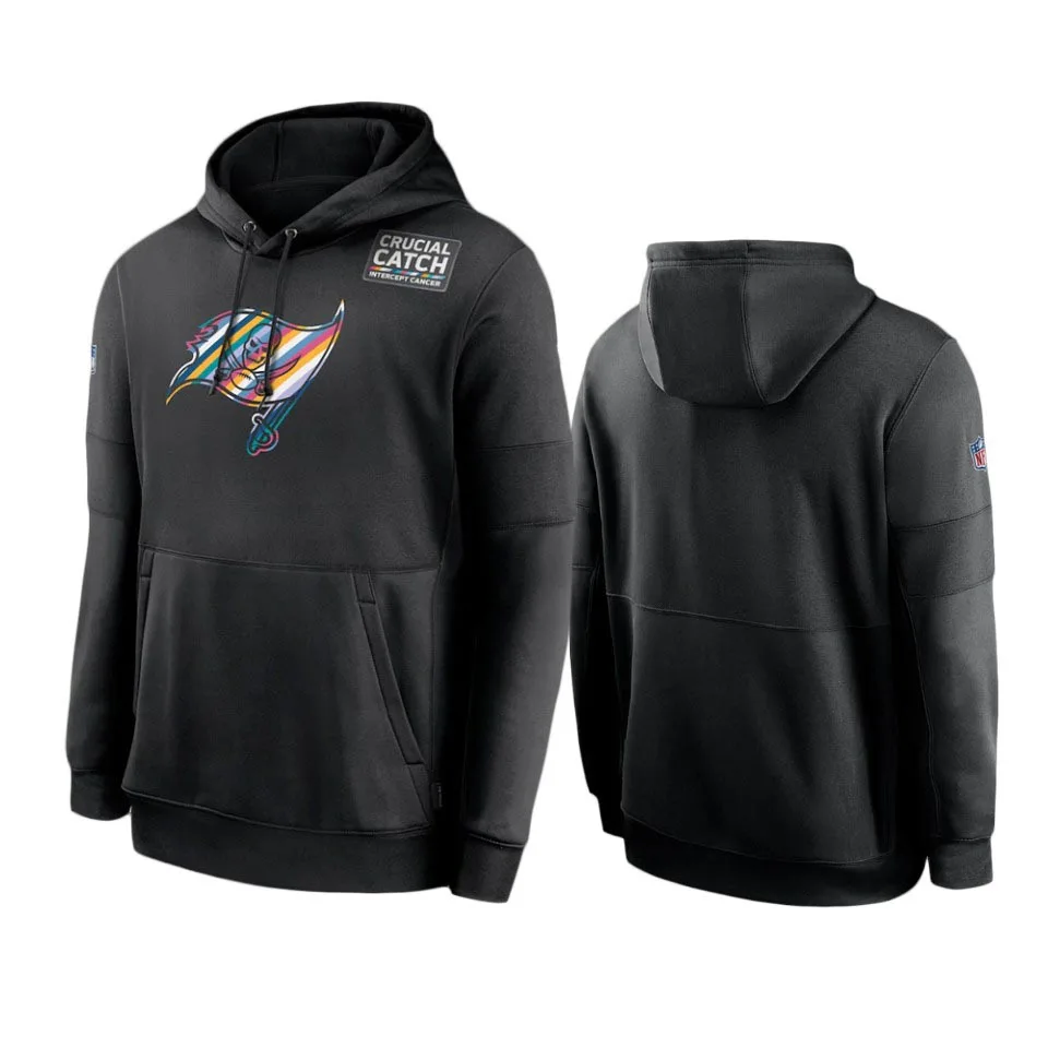 Men's Tampa Bay Black Sideline Buccaneers Performance Crucial Catch Pullover Hoodie