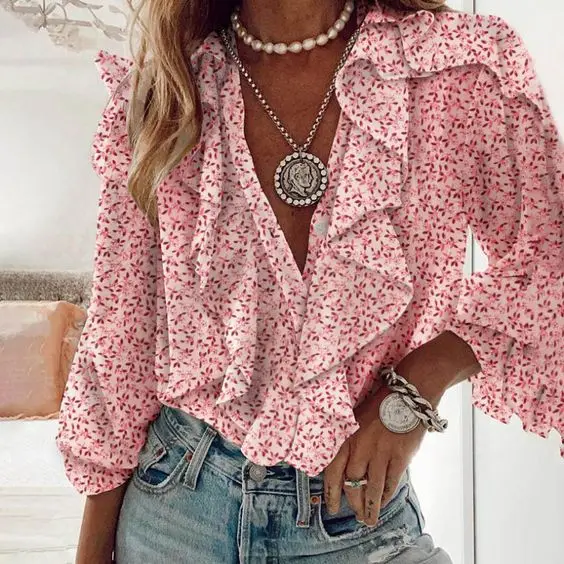 WEPBEL Flounced Stitching Shirt Women's Casual Loose Shirt Summer Fashion Long Sleeve Single-Breasted V-neck Shirt Top
WEPBEL Flounced Stitching Shirt Women's Casual Loose Shirt Summer Fashion Long Sleeve Single-Breasted V-neck Shirt Top