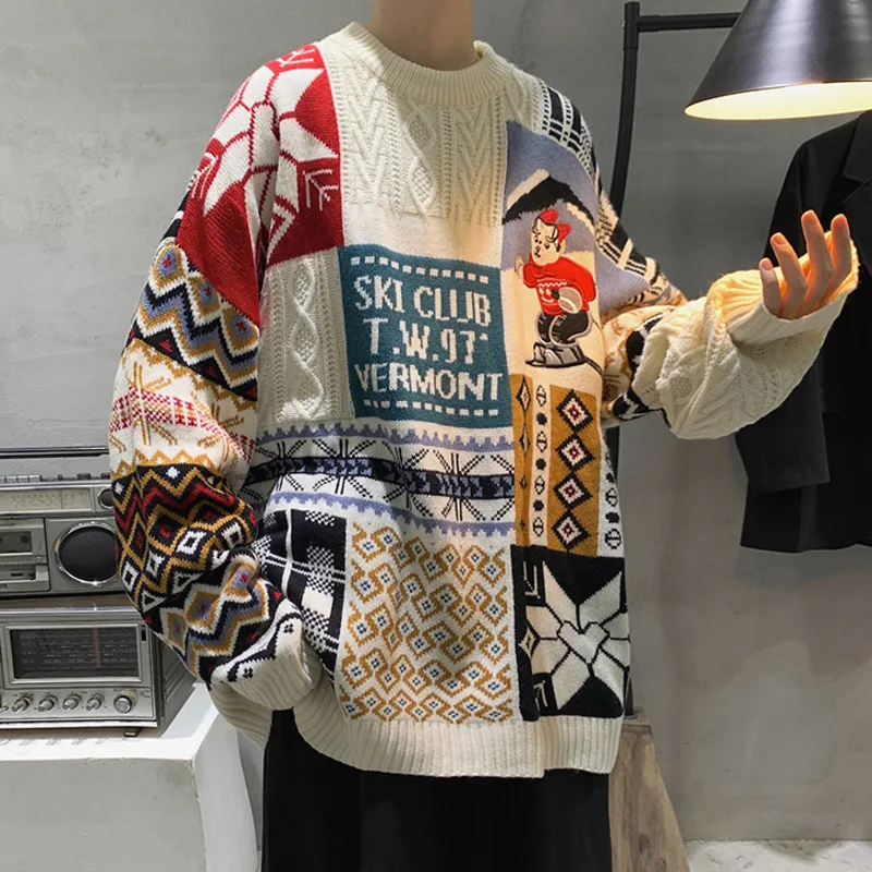 2021 Geometry Sweater Jumper Men Korean Loose Knitted Sweater Clothing Oversize Top Couple Casual Knitting Pullovers Men Sweater
2021 Geometry Sweater Jumper Men Korean Loose Knitted Sweater Clothing Oversize Top Couple Casual Knitting Pullovers Men Sweater