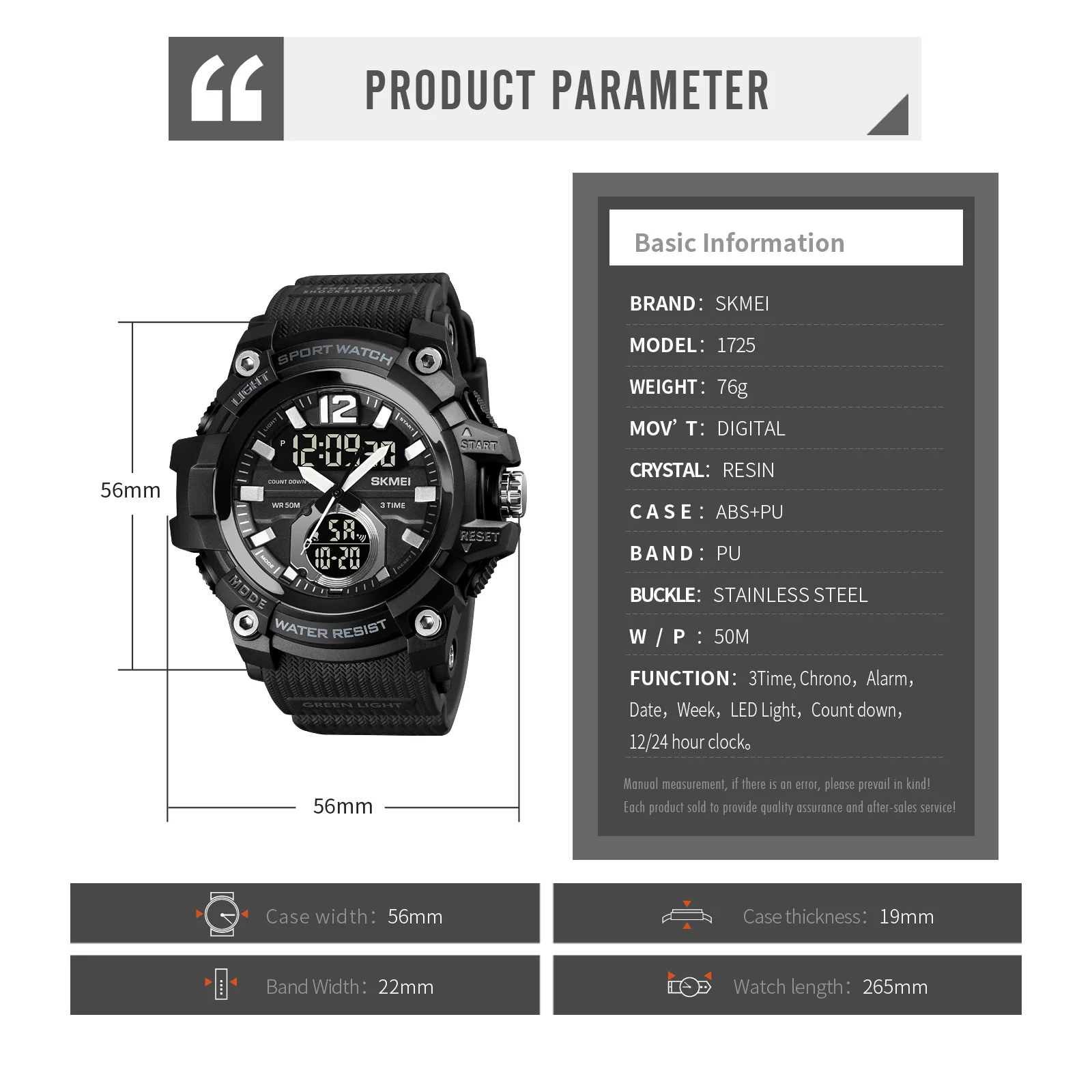 SKMEI 3 Time Watch Men Shockproof Waterproof Digital Mens Wristwatches Outdoor Sports Watches LED Alarm Clock reloj hombre 1725
SKMEI 3 Time Watch Men Shockproof Waterproof Digital Mens Wristwatches Outdoor Sports Watches LED Alarm Clock reloj hombre 1725
