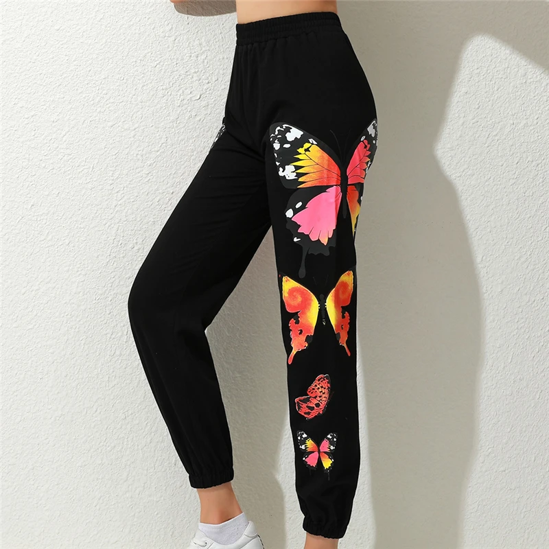 Fashion Trousers Butterfly Printed Pants For Women High Waist Pants Fashion Joggers Elastic Women's Pants