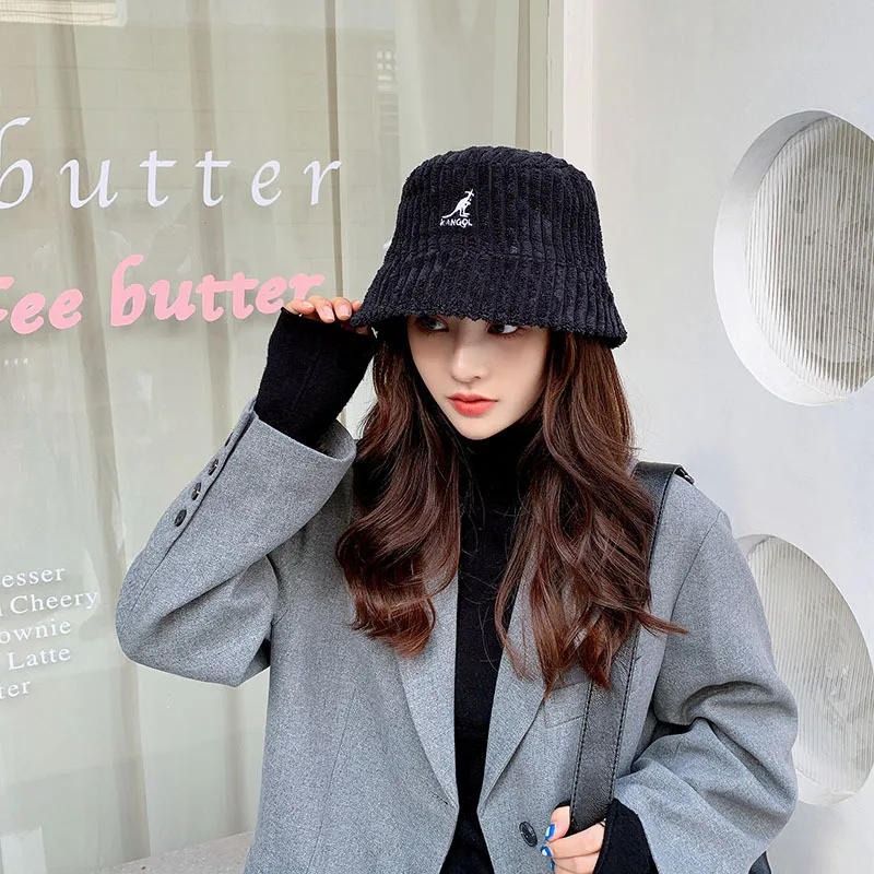 

2021 Autumn and Winter New Casual Ladies Hat Coarse Grain Corduroy Warm and Windproof Fisherman Hat Tide Letter Basin Hat