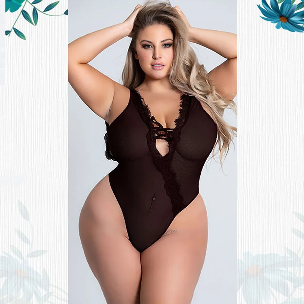 

3XL-5XL Plus Size Bodysuit See Through Sexy Lingerie Intimate Erotic Costumes Porn Temptation Women Underwear Sexy V-Neck Teddy