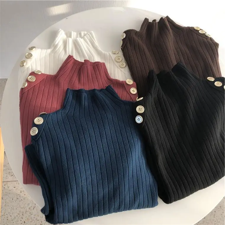 New Fashion Sweaters Half Trutleneck Pullovers Autumn Winter Knitted Buttons Ladies Sweater Womens Cute Elegant Kintting 
New Fashion Sweaters Half Trutleneck Pullovers Autumn Winter Knitted Buttons Ladies Sweater Womens Cute Elegant Kintting