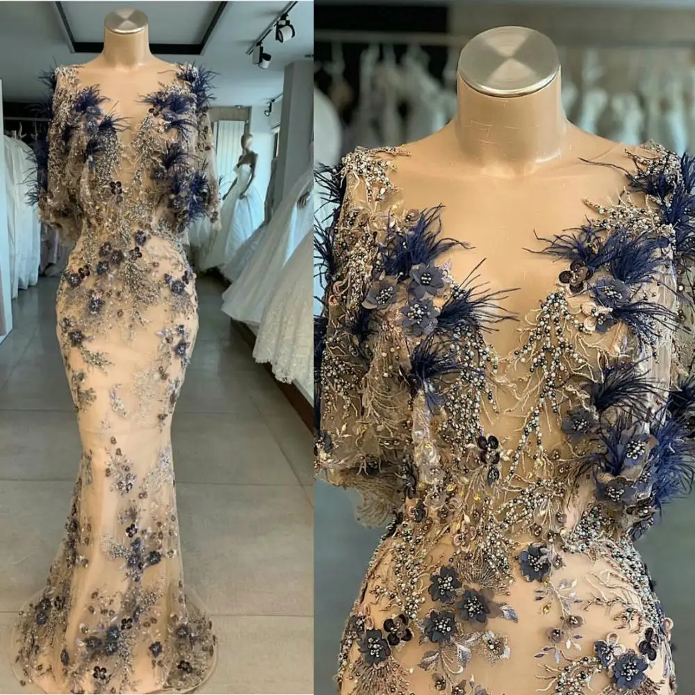 2020 New Mermaid Evening Dresses Sheer Neck Beaded Feathers Prom Gowns 3D Floral Appliques Designer Celebrity Dress
2020 New Mermaid Evening Dresses Sheer Neck Beaded Feathers Prom Gowns 3D Floral Appliques Designer Celebrity Dress