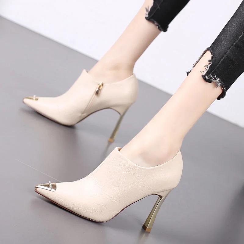 Women classic pointed toe pu leather side zipper autumn ankle boots lady cool beige winter high heel boots
Women classic pointed toe pu leather side zipper autumn ankle boots lady cool beige winter high heel boots
