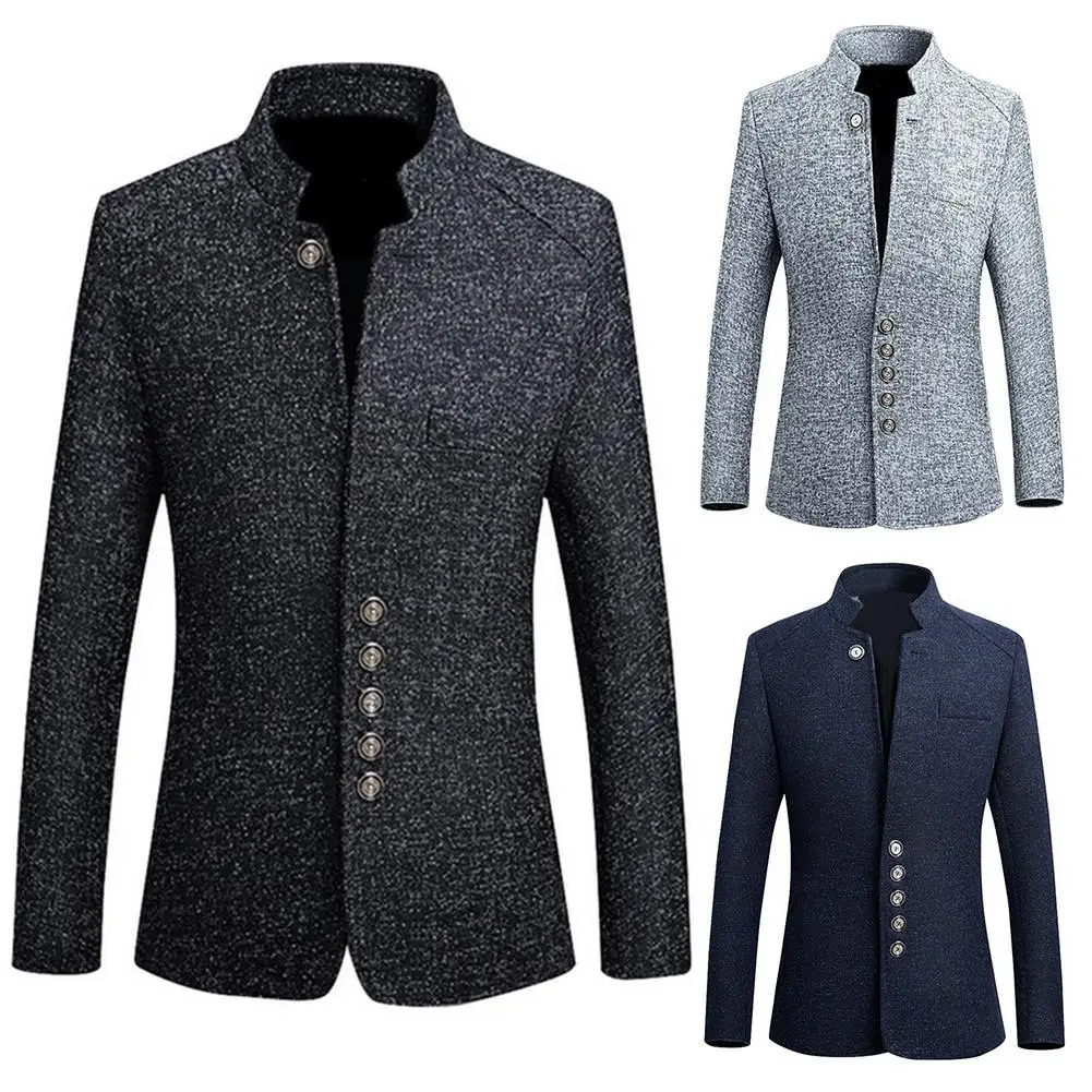 Men Solid Color Long Sleeve Stand Collar Single-breasted Plus Size Slim Blazer Men Korean Style Male Suit Slim Casual Blazer 
Men Solid Color Long Sleeve Stand Collar Single-breasted Plus Size Slim Blazer Men Korean Style Male Suit Slim Casual Blazer