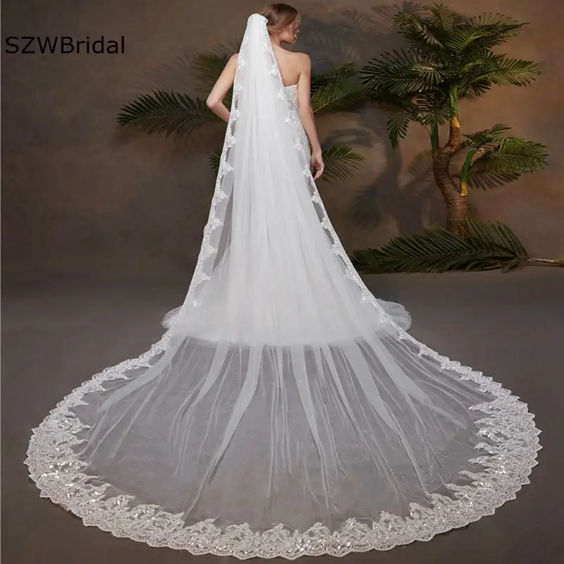 

New Arrival Lace Edge Wedding veils 2023 Velos de novia Boda Voile mariage Cheap Bridal veil Long wedding accessories Matrimonio