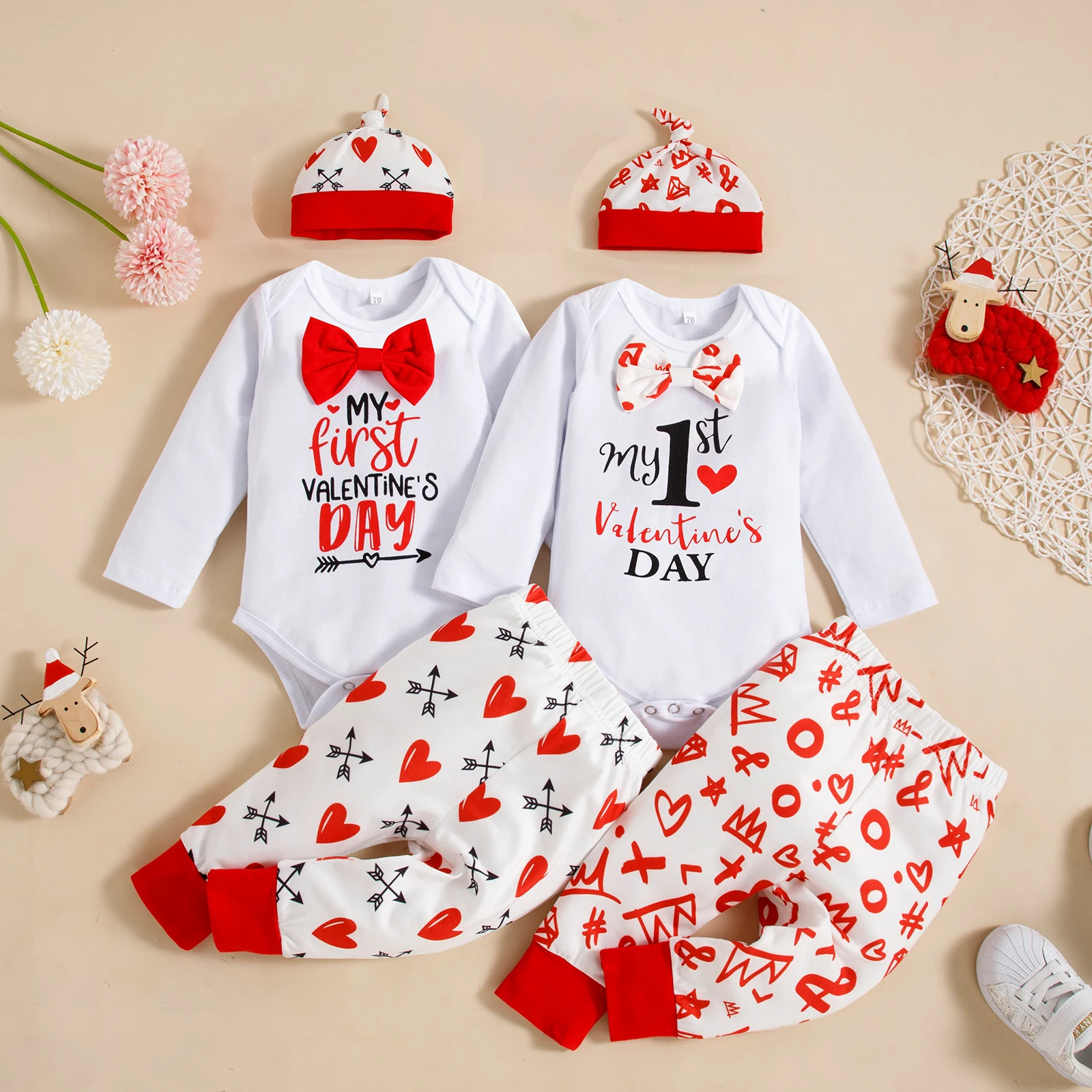 Baby Girls Clothes Set for Valentine's Day Letters and Heart Printed Pattern Romper, Trousers and Cap White Red
Baby Girls Clothes Set for Valentine's Day Letters and Heart Printed Pattern Romper, Trousers and Cap White Red