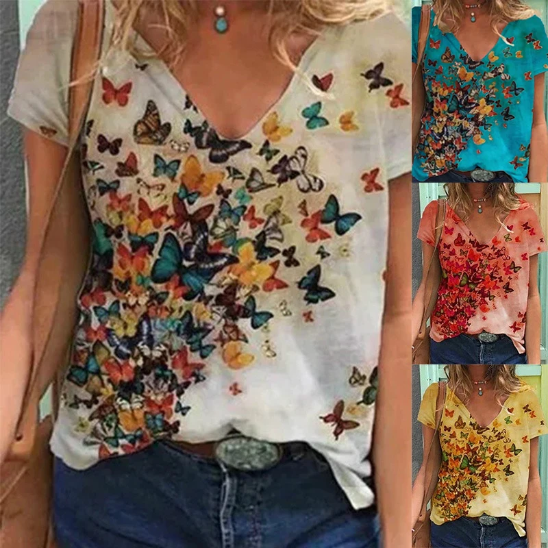 Womens Butterfly Print Tshirts 2021 Summer Casual Short Sleeve T-Shirt Loose Streetwear Harajuku T Shirt Ladies V Neck Top Tee
Womens Butterfly Print Tshirts 2021 Summer Casual Short Sleeve T-Shirt Loose Streetwear Harajuku T Shirt Ladies V Neck Top Tee