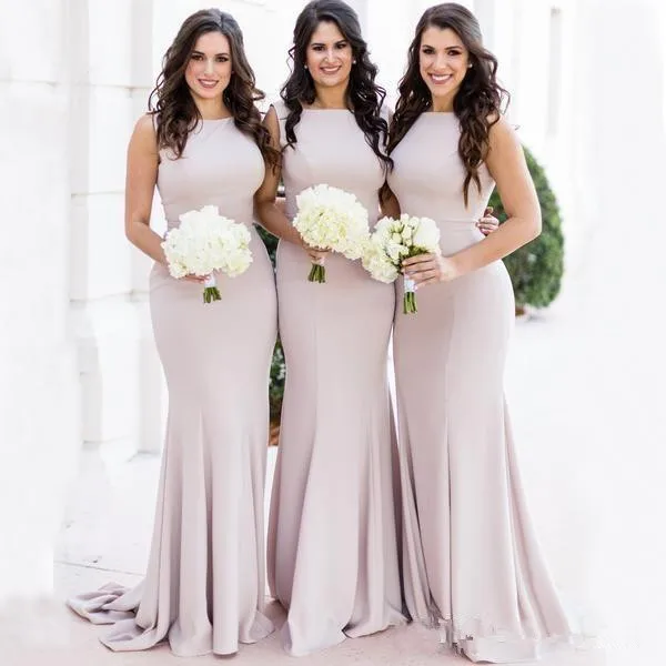 

2022 Simple Blush Mermaid Long Bridesmaid Dresses Designer Custom Made Stretchy Plus Size Wedding Guest Gowns Maid Of Honor Dre