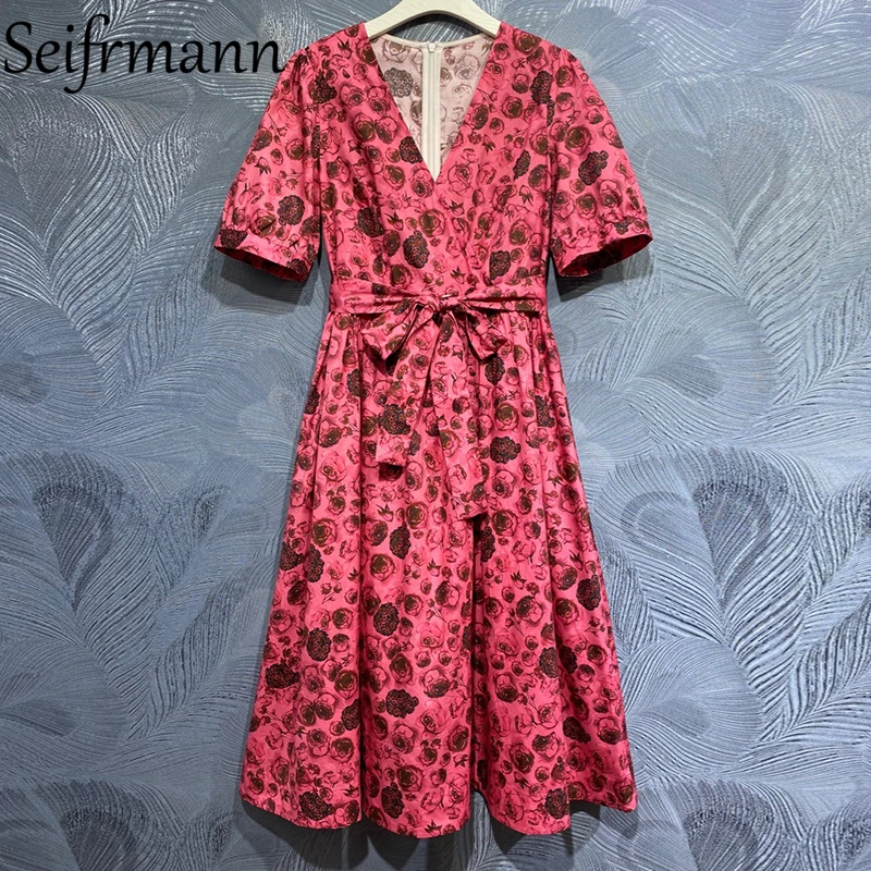 Seifrmann New 2021 Summer Women Fashion Designer Party Midi Dress Lantern Sleeve Bow Sashes Floral Print Elegant Ladies Dresses
Seifrmann New 2021 Summer Women Fashion Designer Party Midi Dress Lantern Sleeve Bow Sashes Floral Print Elegant Ladies Dresses