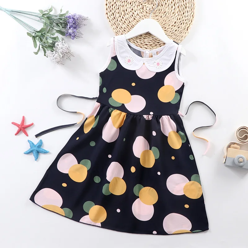 

Vestidos Teenagers Girls Polka-Dot Dresses Summer Kids Sleeveless Solid Bowknot Princess Dress Children's Clothes Birthday Party