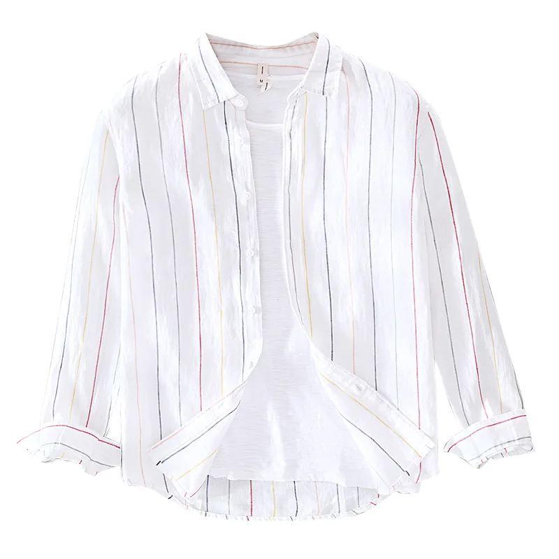 2021 men's long sleeve rainbow stripe 100% pure linen summer casual shirts men white orange Turn down collar shirt male
2021 men's long sleeve rainbow stripe 100% pure linen summer casual shirts men white orange Turn down collar shirt male