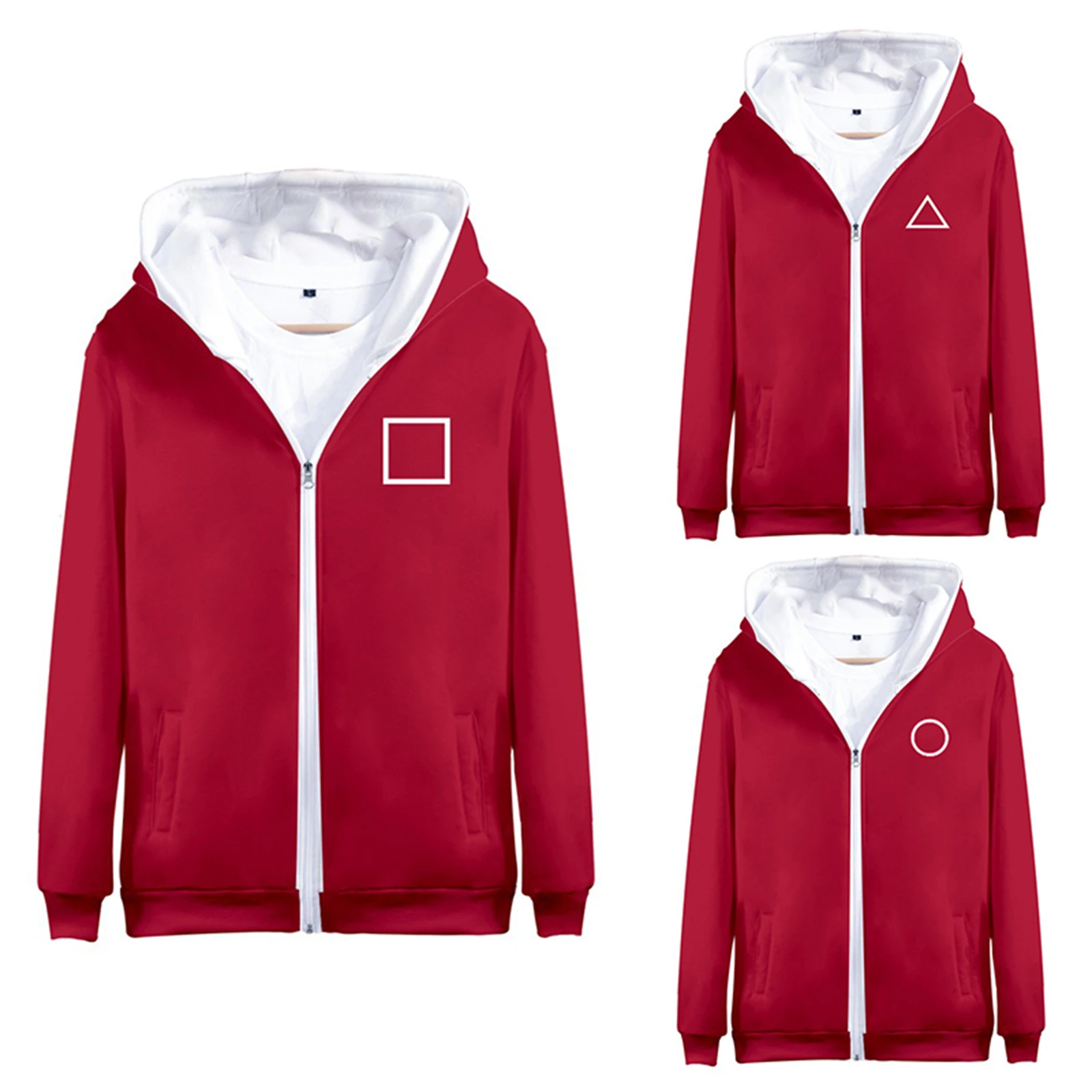Squid Game Red Jacket Round Six Men Women Costumes Cosplay Sports Zipper Cardigan Digital Printing Pocket Sweatshirts Set
Squid Game Red Jacket Round Six Men Women Costumes Cosplay Sports Zipper Cardigan Digital Printing Pocket Sweatshirts Set