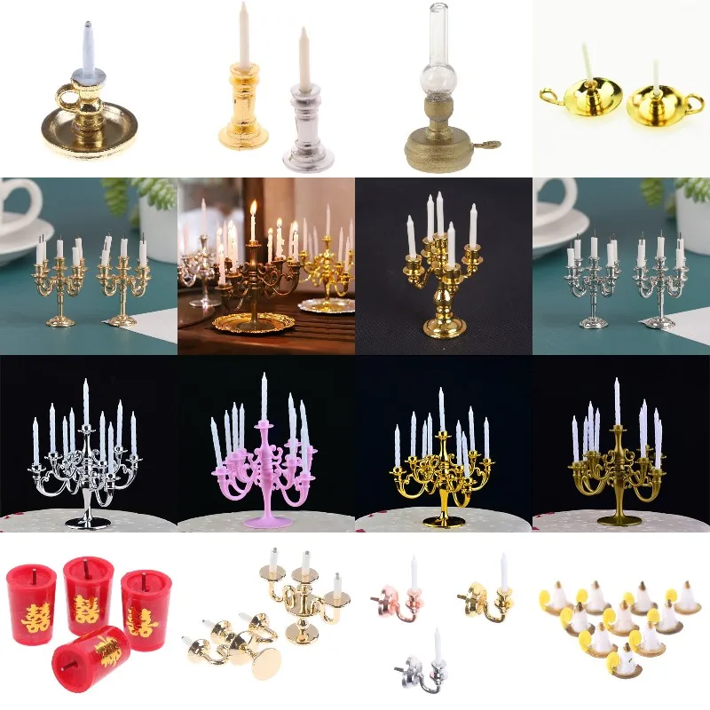 1:12 Scale Miniature Candlesticks Candelabra Dollhouse Candles Furniture Toy Pretend Play Doll House Decoration Accessories | Игрушки и