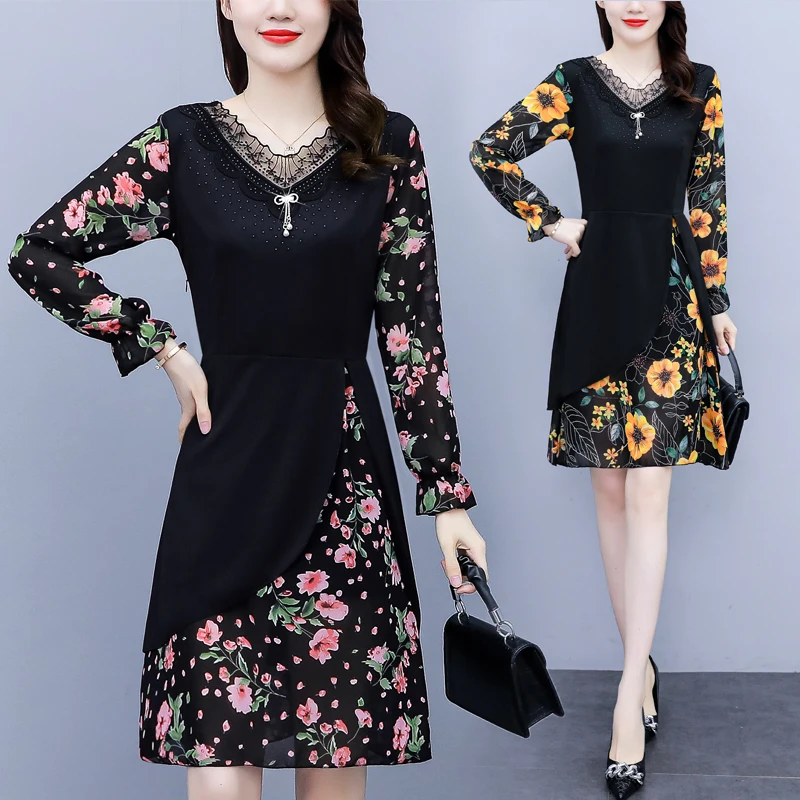 Dresses for Women Autumn New Style Korean Fashion Lace Hot Diamond Elegant Mother V-neck Long-sleeved Printed Plus Size Dress
Dresses for Women Autumn New Style Korean Fashion Lace Hot Diamond Elegant Mother V-neck Long-sleeved Printed Plus Size Dress