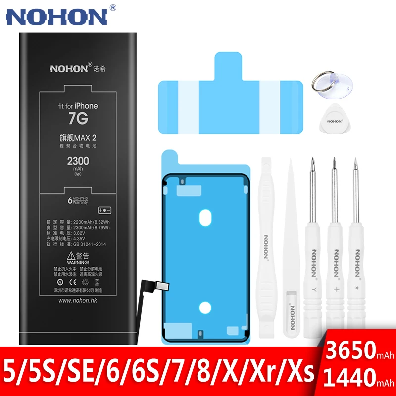 

NOHON Battery For iPhone 7 6S 6 8 X Xr Xs SE SE2 5S 5C 5 Replacement Battery For iPhone7 iPhone6 iPhone8 High Capacity Bateria