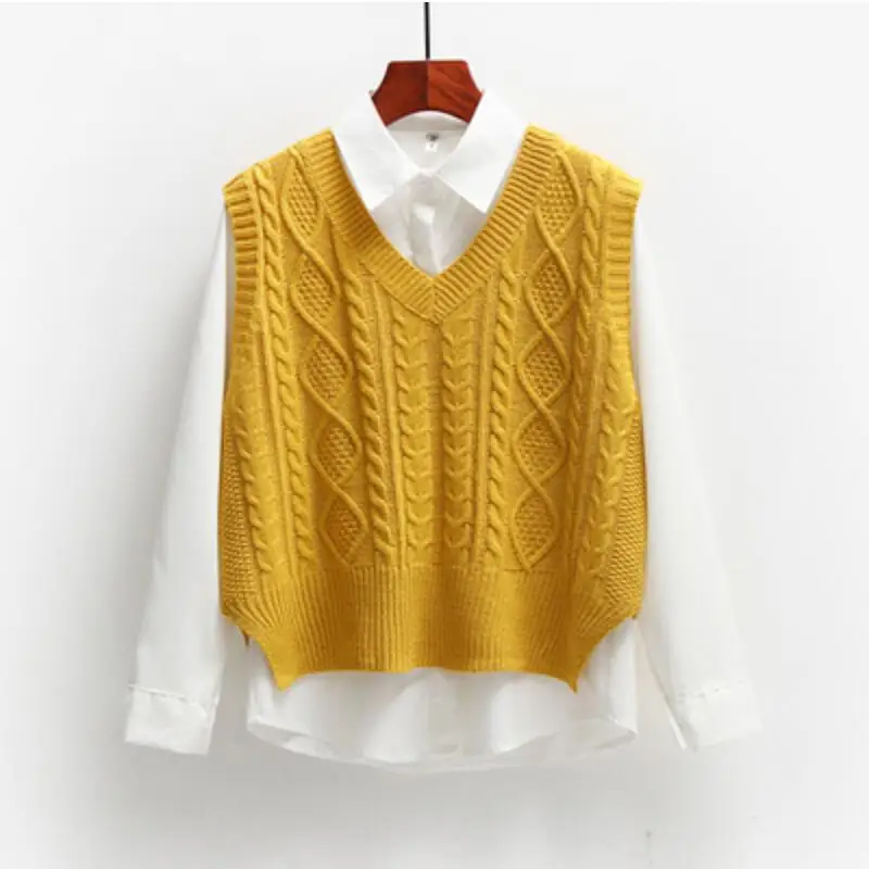 2021 Autumn Women Short Loose Knitted Sweater Sleeveless Women Solid Vest Ladies V-Neck Pullover Tops Female Waistcoat Outerwear
2021 Autumn Women Short Loose Knitted Sweater Sleeveless Women Solid Vest Ladies V-Neck Pullover Tops Female Waistcoat Outerwear
