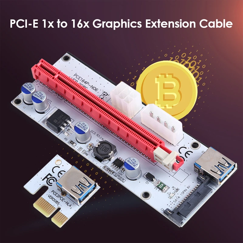 6PCS VER008S 60CM PCI-E Riser Card Adapter With 4pin 6pin SATA 3in1 Power PCIe 1X To 16X Extender For Graphics Card Connectors
6PCS VER008S 60CM PCI-E Riser Card Adapter With 4pin 6pin SATA 3in1 Power PCIe 1X To 16X Extender For Graphics Card Connectors