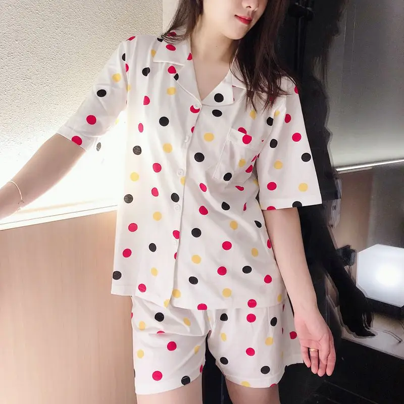 Women 2PCS Polka Dot Pajamas Suit Cotton Nightwear Summer Turn-down Collar Shirt&Pant Sleepwear With Pocket Casual Home Clothes
Women 2PCS Polka Dot Pajamas Suit Cotton Nightwear Summer Turn-down Collar Shirt&Pant Sleepwear With Pocket Casual Home Clothes