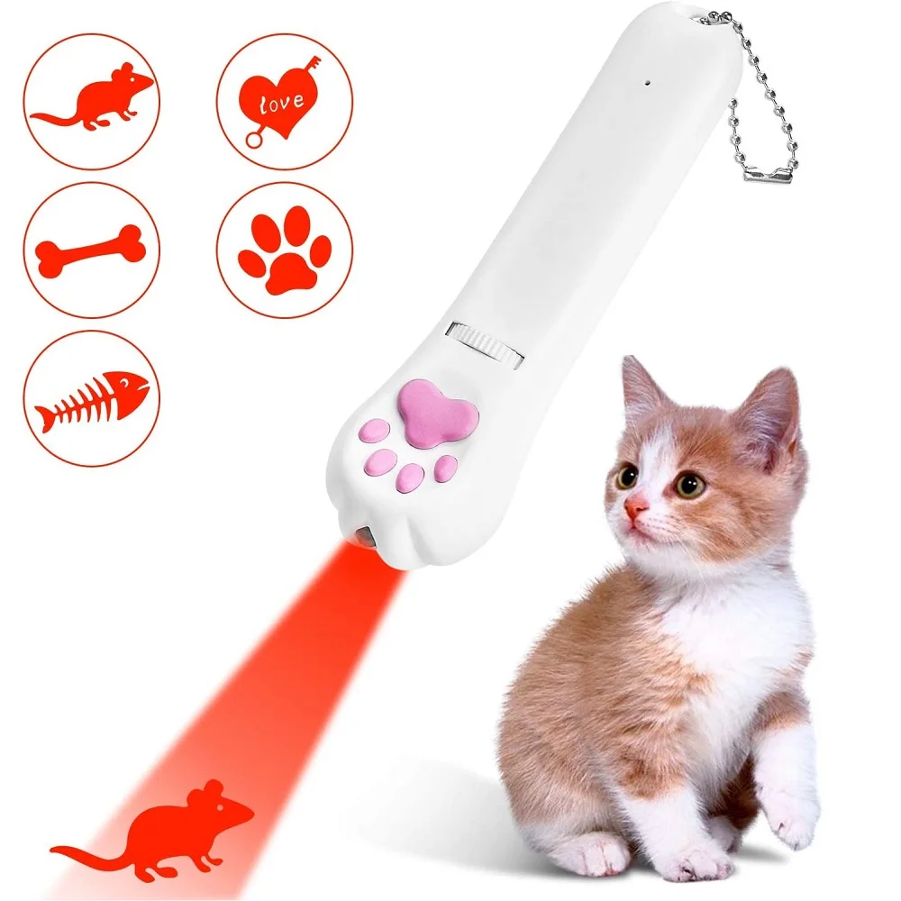 

Syezyo Cat Pet Training Supplies Toy USB Rechargeable Laser Pointer UV Flashlight 5 Patterns LED Projection Torch Multi-Pattern