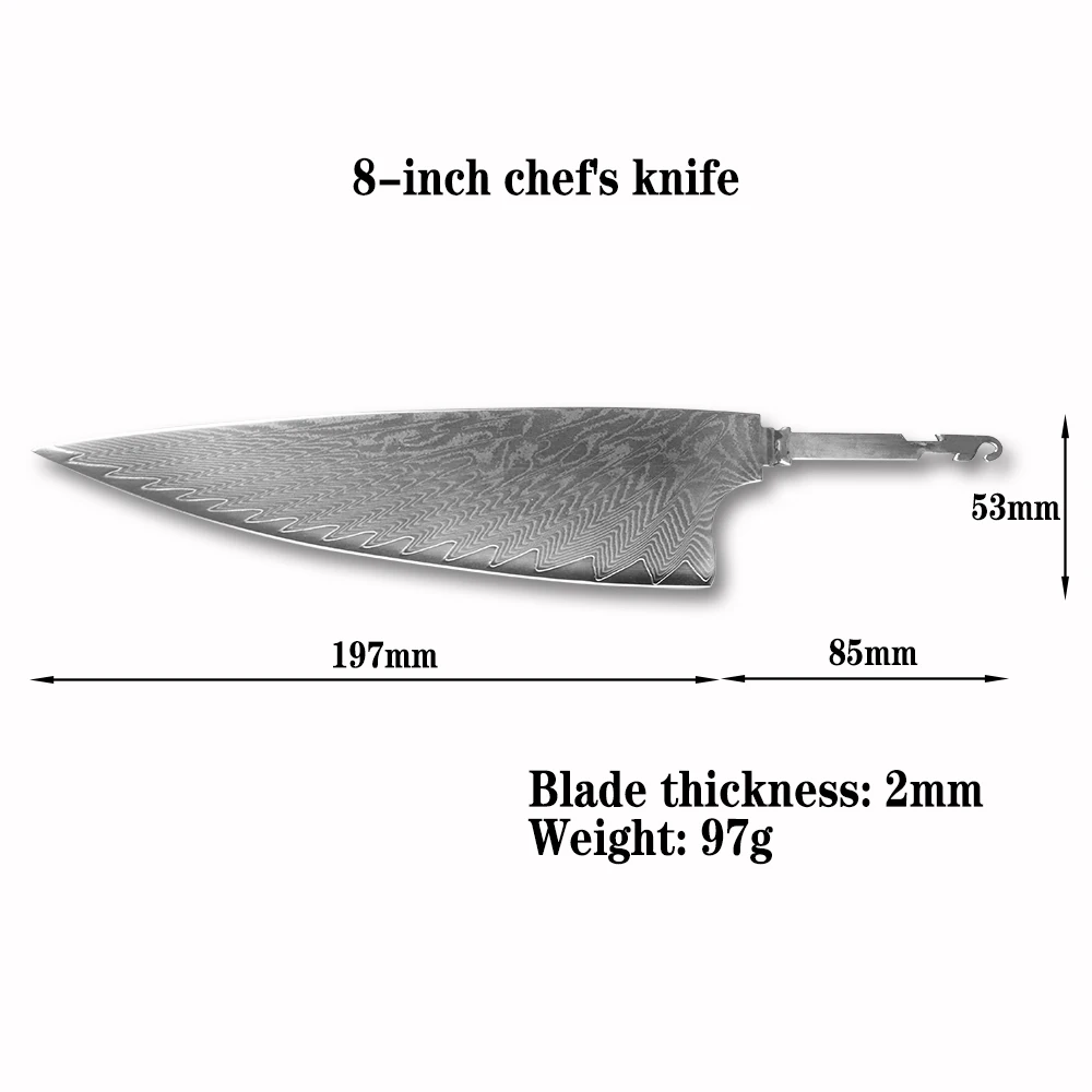 DIY VG 10 Sharp 8in Chef Knife Blank Damascus Steel Knife Blade Material Semi-finished Steel Billet Japanese Knife Kitchen Knife
DIY VG 10 Sharp 8in Chef Knife Blank Damascus Steel Knife Blade Material Semi-finished Steel Billet Japanese Knife Kitchen Knife